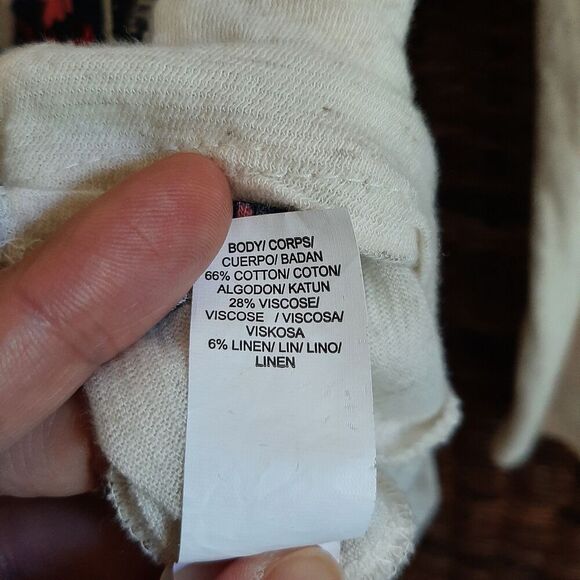 Lucky Brand Linen Blend Button Up Long Sleeve Top Women's XS Cream  Boho Print - Picture 8 of 10